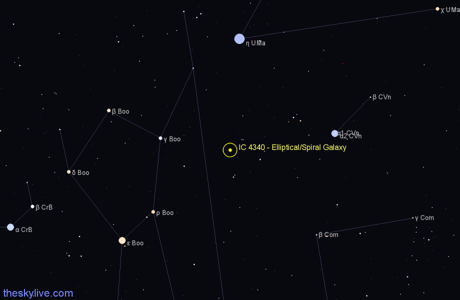 Finder chart IC 4340 - Elliptical/Spiral Galaxy in Canes Venatici star