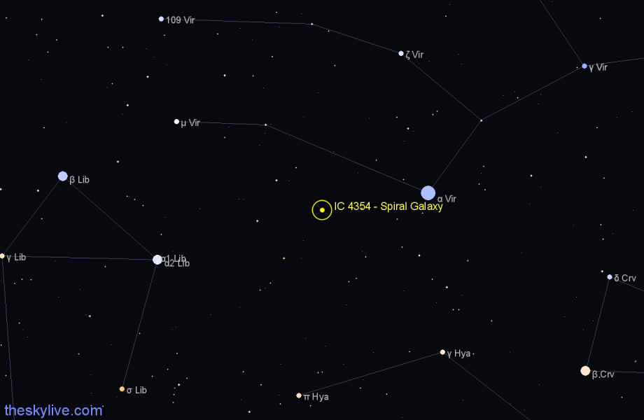 Finder chart IC 4354 - Spiral Galaxy in Virgo star