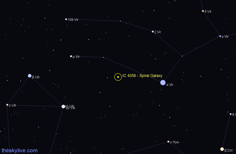 Finder chart IC 4358 - Spiral Galaxy in Virgo star