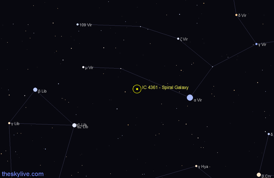 Finder chart IC 4361 - Spiral Galaxy in Virgo star