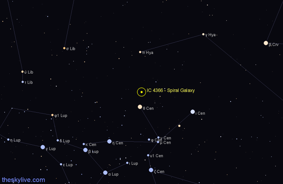Finder chart IC 4366 - Spiral Galaxy in Centaurus star