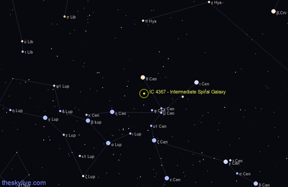Finder chart IC 4367 - Intermediate Spiral Galaxy in Centaurus star