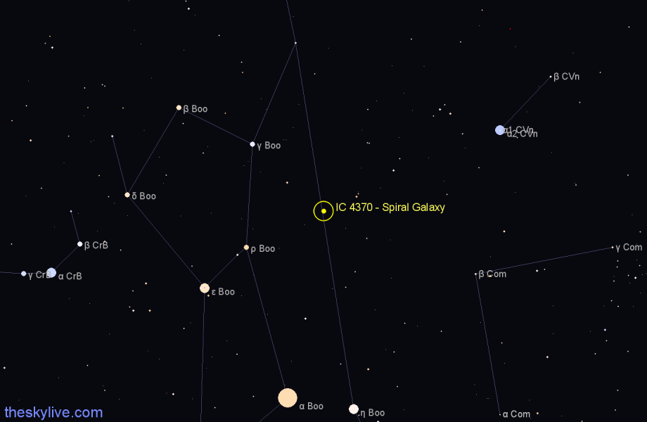 Finder chart IC 4370 - Spiral Galaxy in Canes Venatici star
