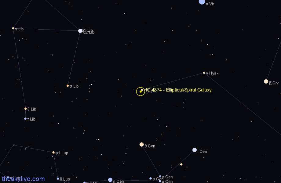 Finder chart IC 4374 - Elliptical/Spiral Galaxy in Hydra star