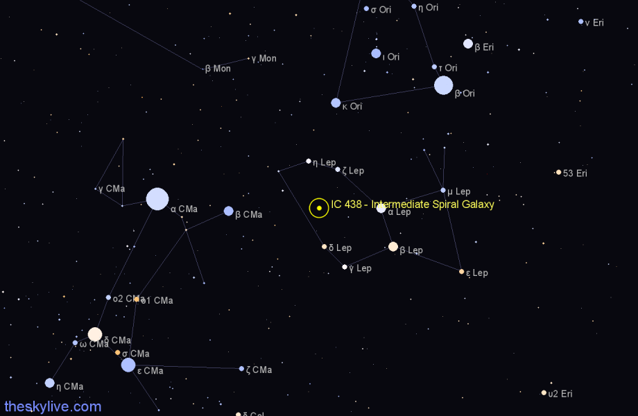Finder chart IC 438 - Intermediate Spiral Galaxy in Lepus star