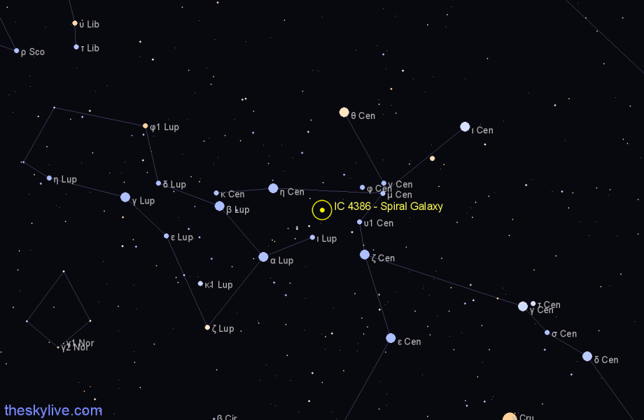 Finder chart IC 4386 - Spiral Galaxy in Centaurus star
