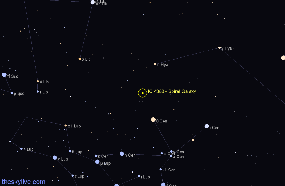 Finder chart IC 4388 - Spiral Galaxy in Centaurus star