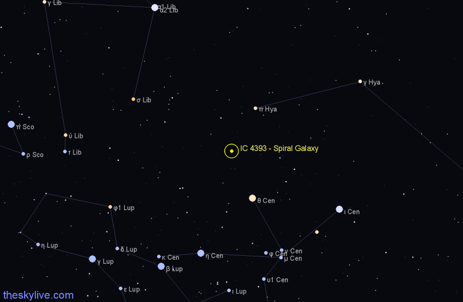 Finder chart IC 4393 - Spiral Galaxy in Centaurus star