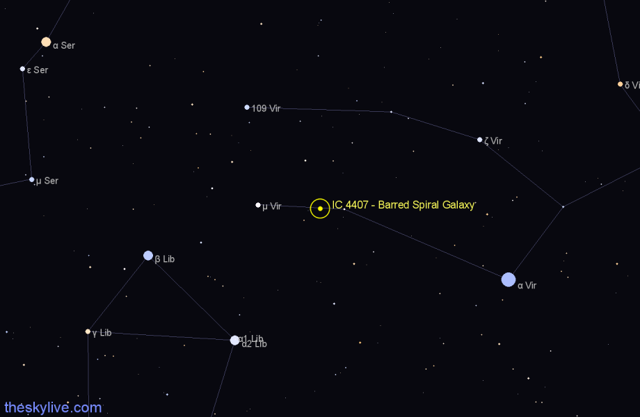 Finder chart IC 4407 - Barred Spiral Galaxy in Virgo star