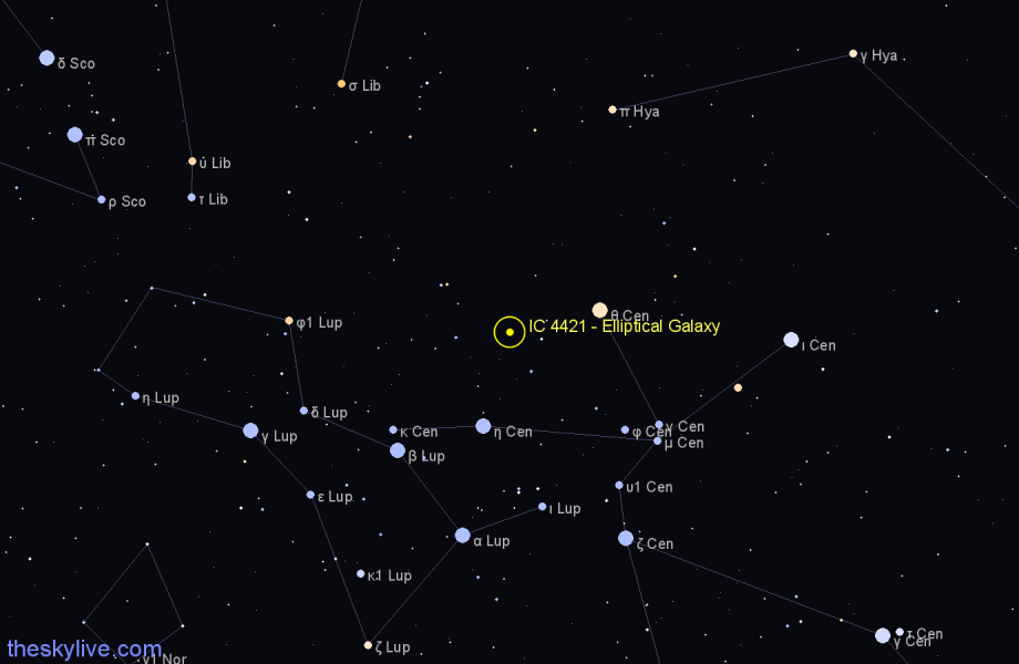 Finder chart IC 4421 - Elliptical Galaxy in Centaurus star