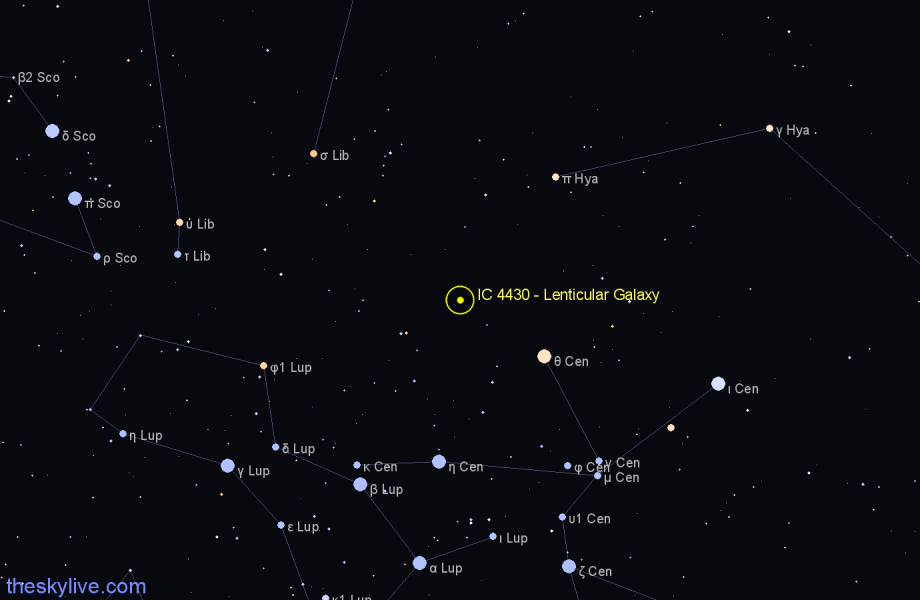 Finder chart IC 4430 - Lenticular Galaxy in Centaurus star