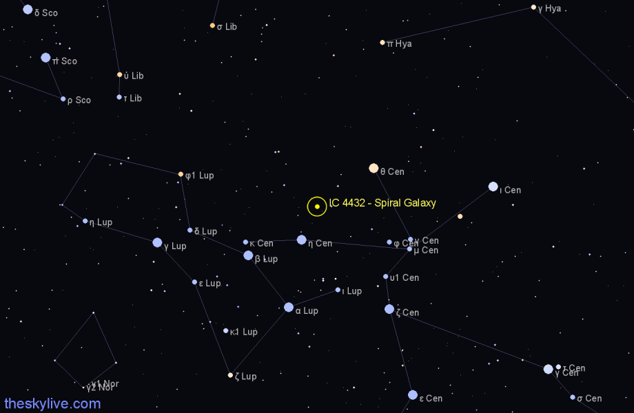 Finder chart IC 4432 - Spiral Galaxy in Centaurus star