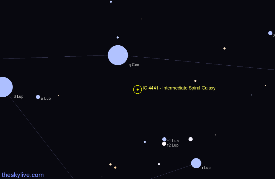 Finder chart IC 4441 - Intermediate Spiral Galaxy in Lupus star