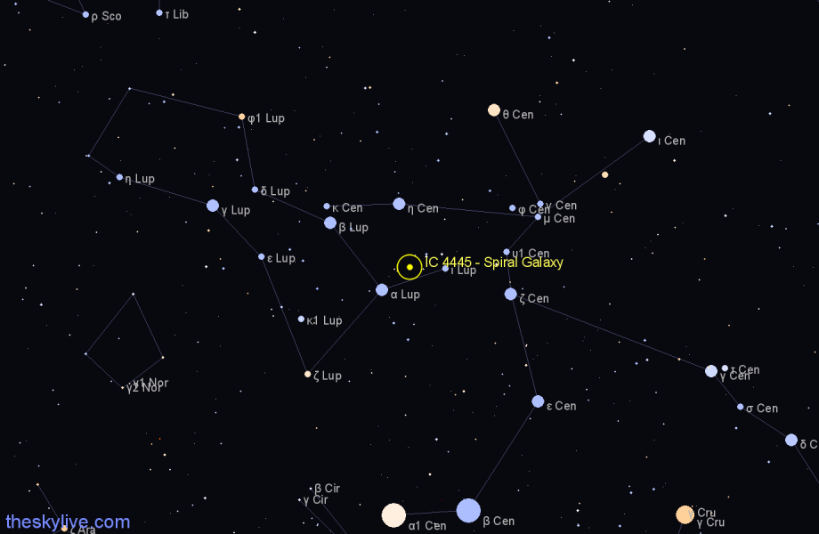 Finder chart IC 4445 - Spiral Galaxy in Lupus star