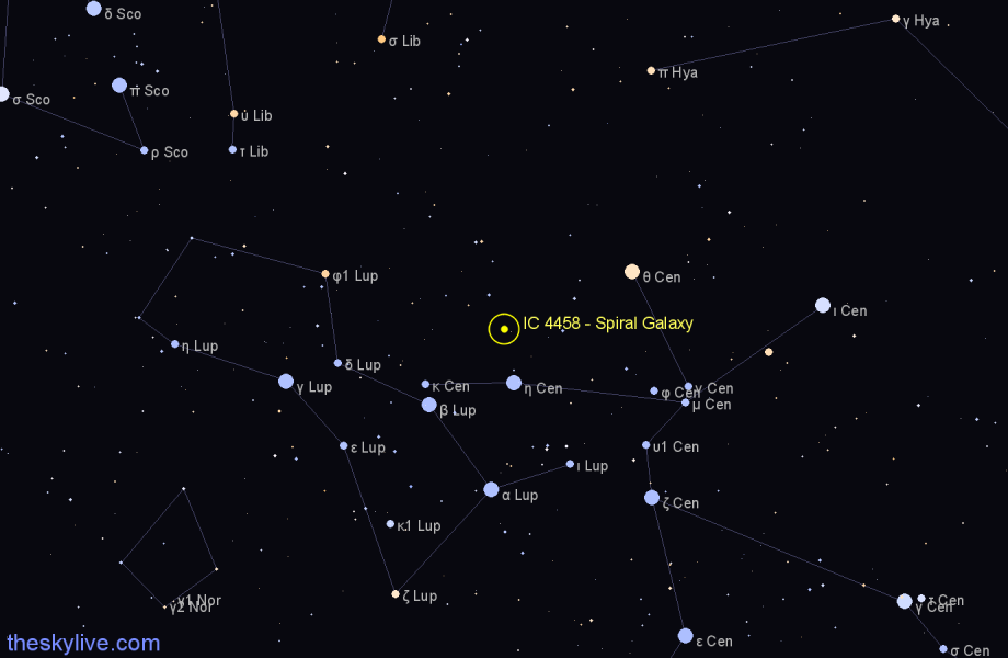 Finder chart IC 4458 - Spiral Galaxy in Centaurus star