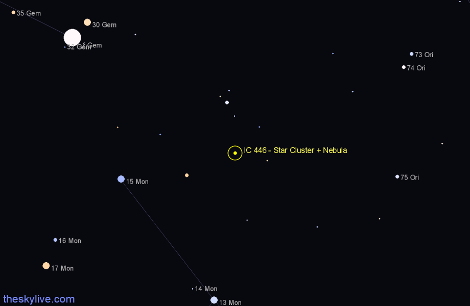 Finder chart IC 446 - Star Cluster + Nebula in Monoceros star