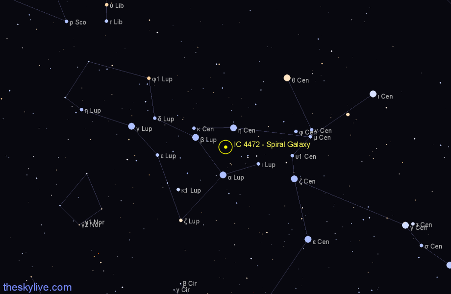 Finder chart IC 4472 - Spiral Galaxy in Lupus star