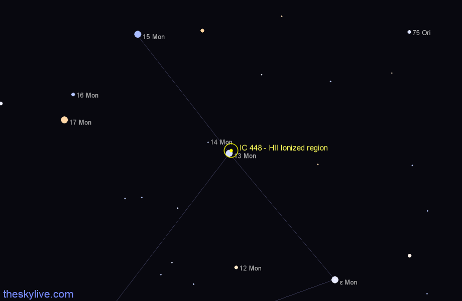 Finder chart IC 448 - HII Ionized region in Monoceros star