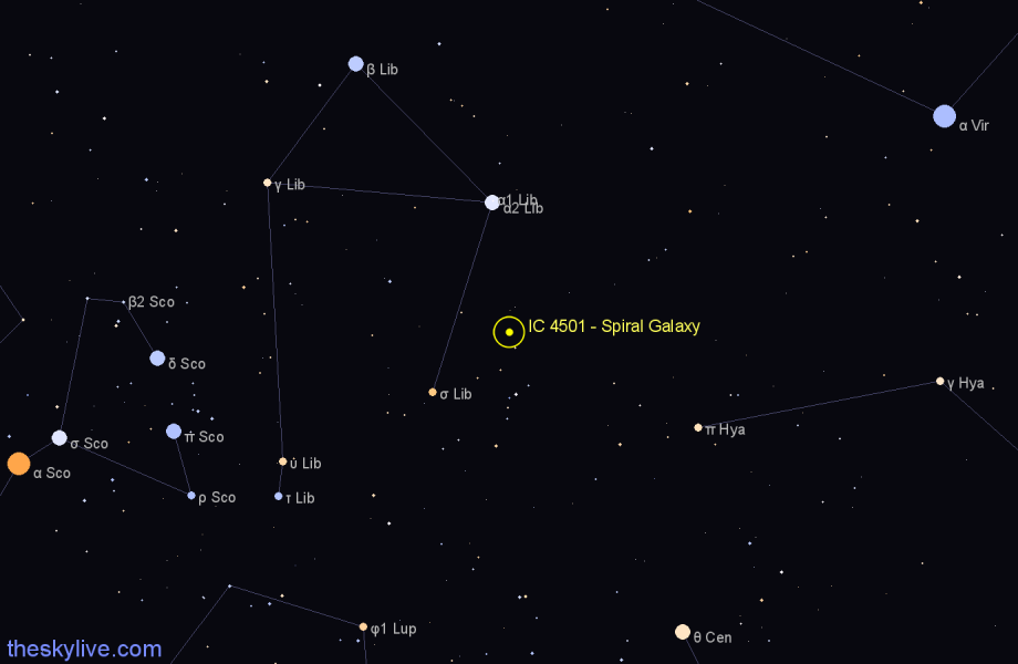 Finder chart IC 4501 - Spiral Galaxy in Libra star