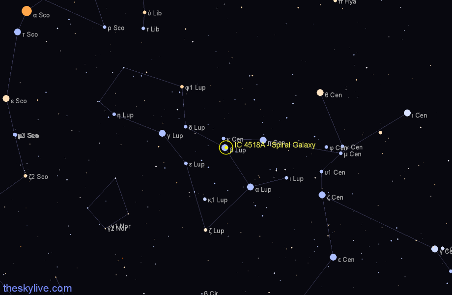 Finder chart IC 4518A - Spiral Galaxy in Lupus star