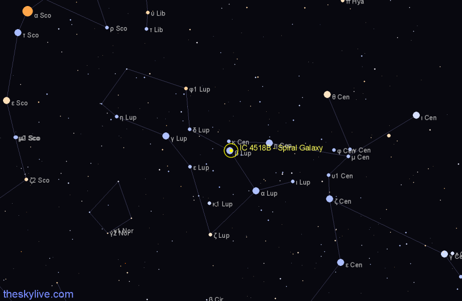 Finder chart IC 4518B - Spiral Galaxy in Lupus star