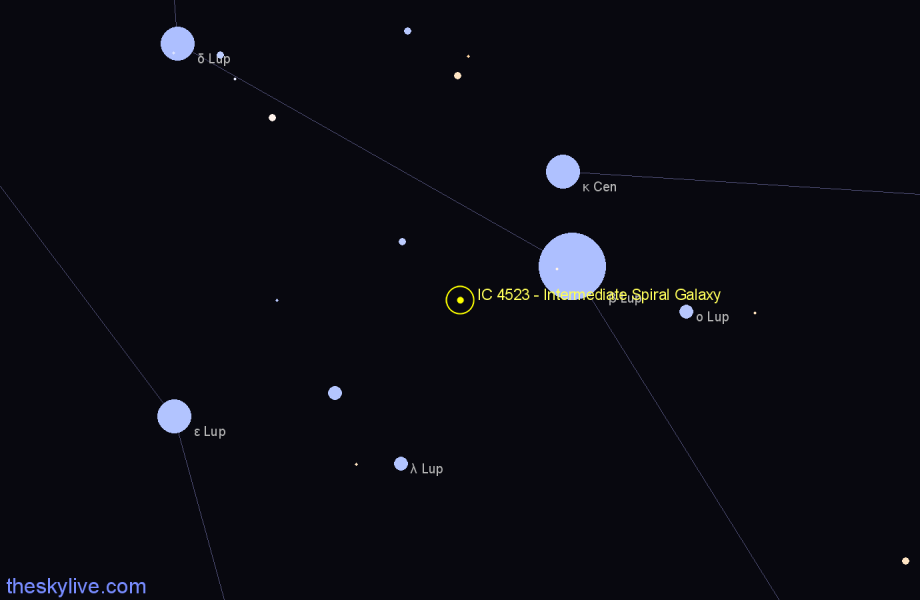 Finder chart IC 4523 - Intermediate Spiral Galaxy in Lupus star