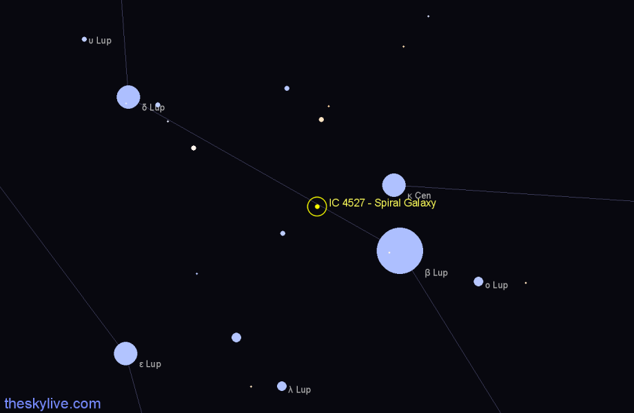 Finder chart IC 4527 - Spiral Galaxy in Lupus star