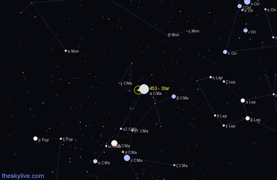 Finder chart IC 453 - Star in Canis Major star