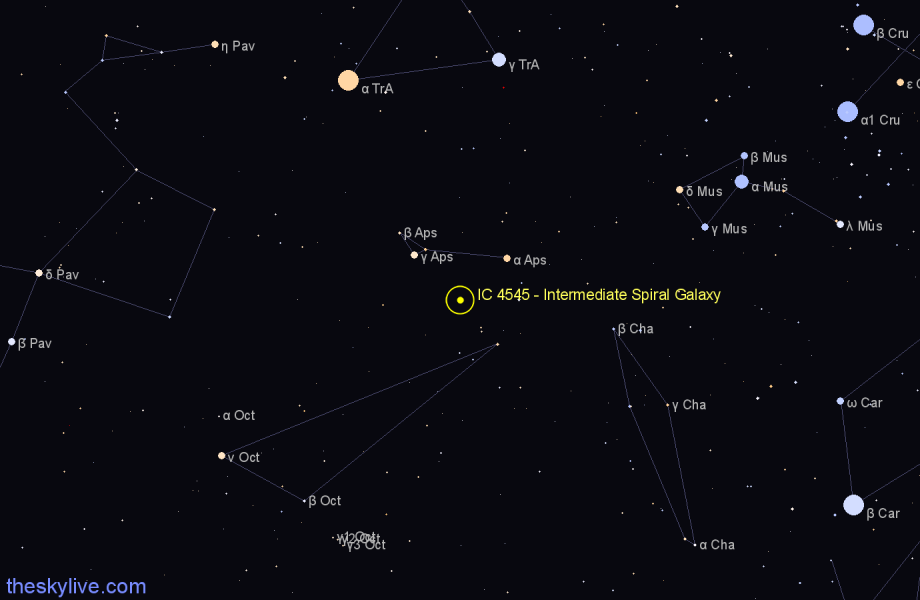 Finder chart IC 4545 - Intermediate Spiral Galaxy in Apus star