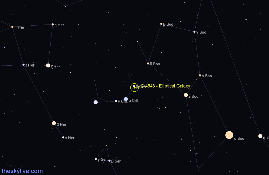 Finder chart IC 4548 - Elliptical Galaxy in Corona Borealis star
