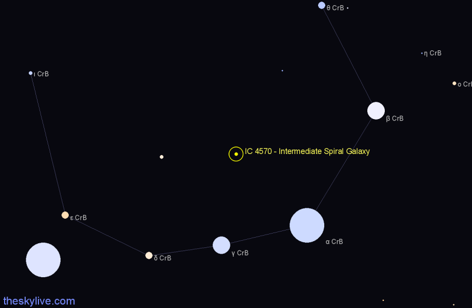 Finder chart IC 4570 - Intermediate Spiral Galaxy in Corona Borealis star
