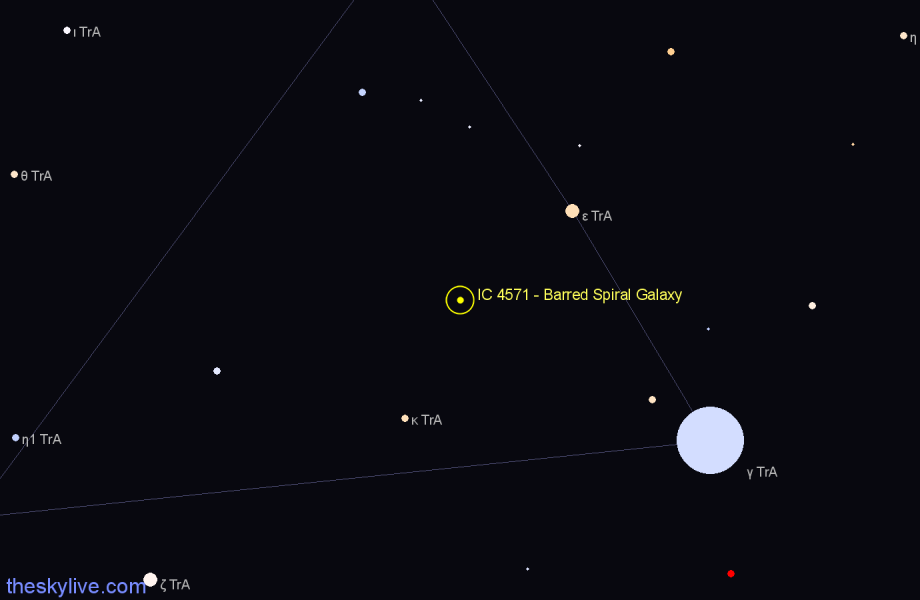 Finder chart IC 4571 - Barred Spiral Galaxy in Triangulum Australe star