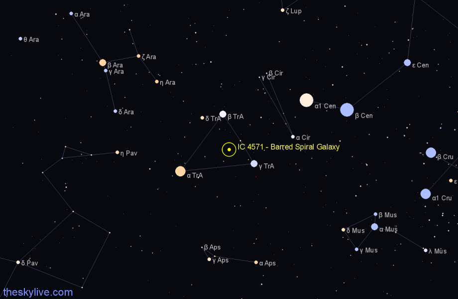 Finder chart IC 4571 - Barred Spiral Galaxy in Triangulum Australe star