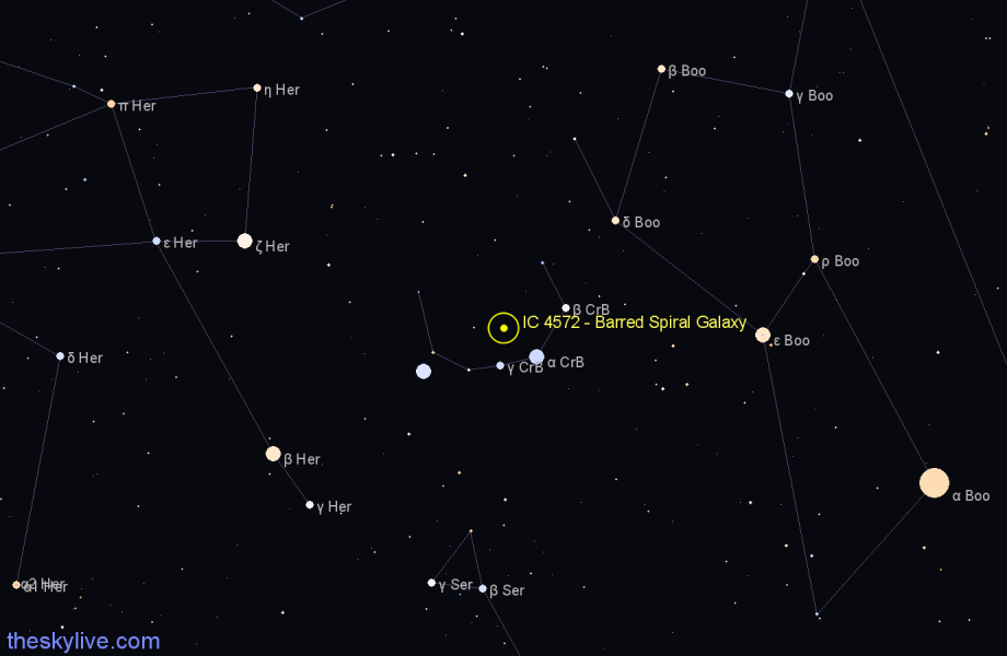Finder chart IC 4572 - Barred Spiral Galaxy in Corona Borealis star