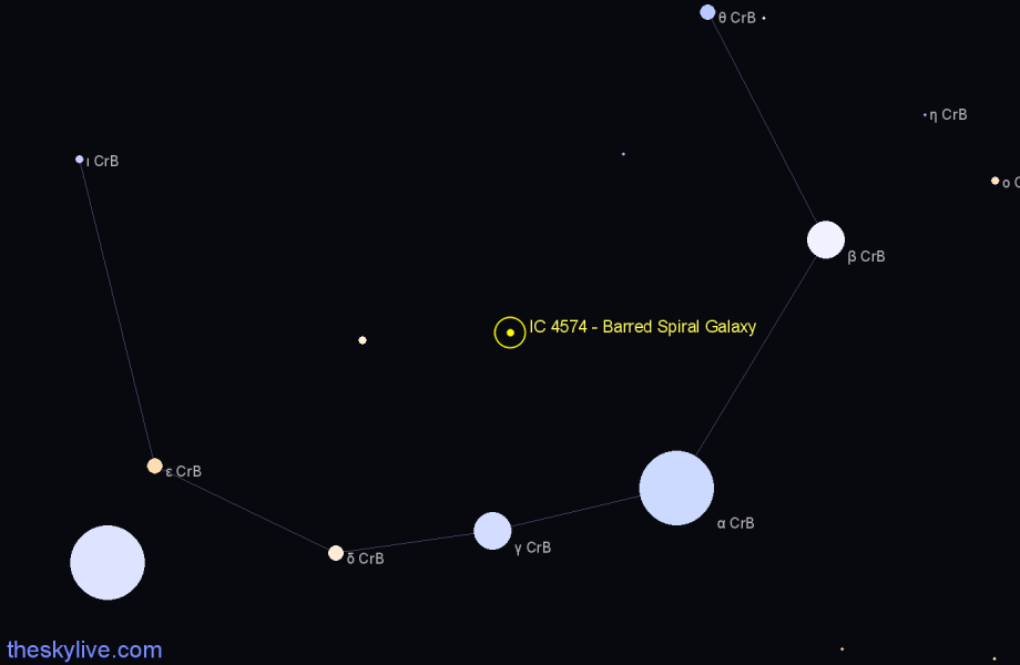 Finder chart IC 4574 - Barred Spiral Galaxy in Corona Borealis star