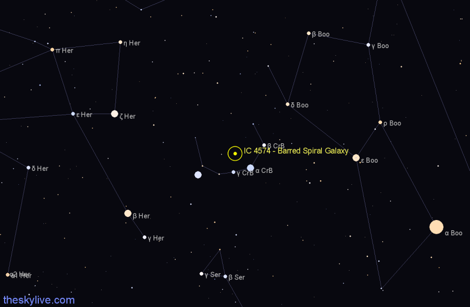 Finder chart IC 4574 - Barred Spiral Galaxy in Corona Borealis star