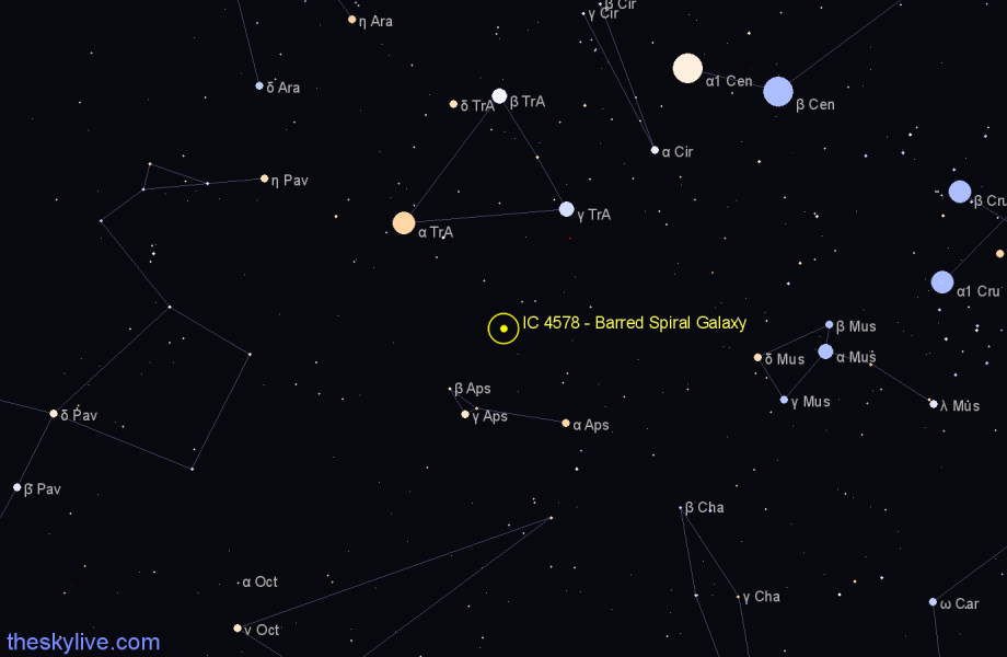 Finder chart IC 4578 - Barred Spiral Galaxy in Apus star