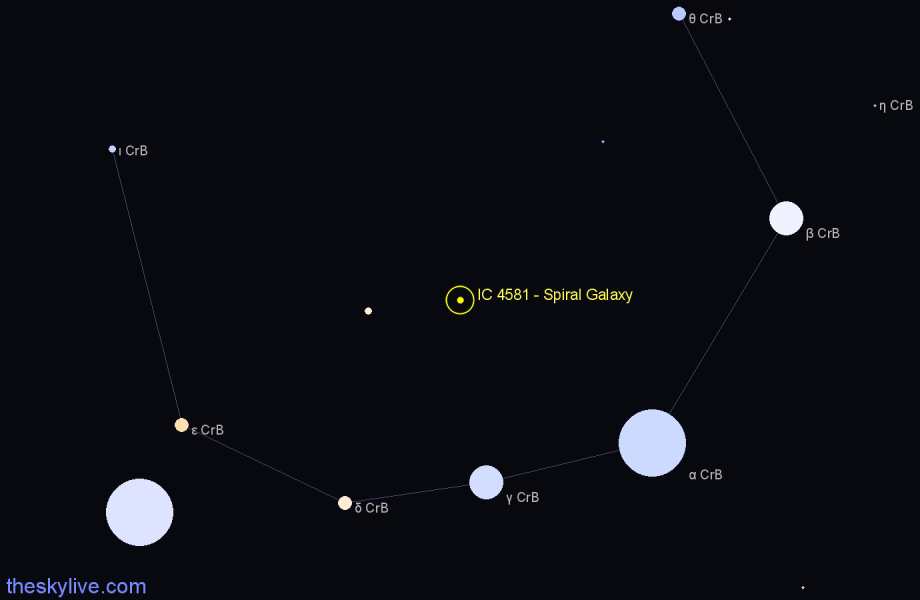 Finder chart IC 4581 - Spiral Galaxy in Corona Borealis star