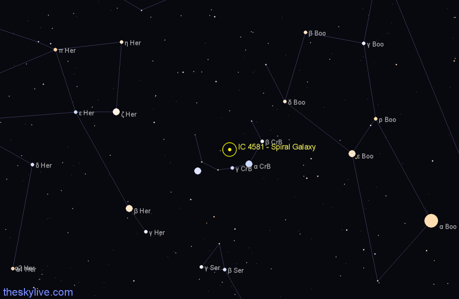 Finder chart IC 4581 - Spiral Galaxy in Corona Borealis star