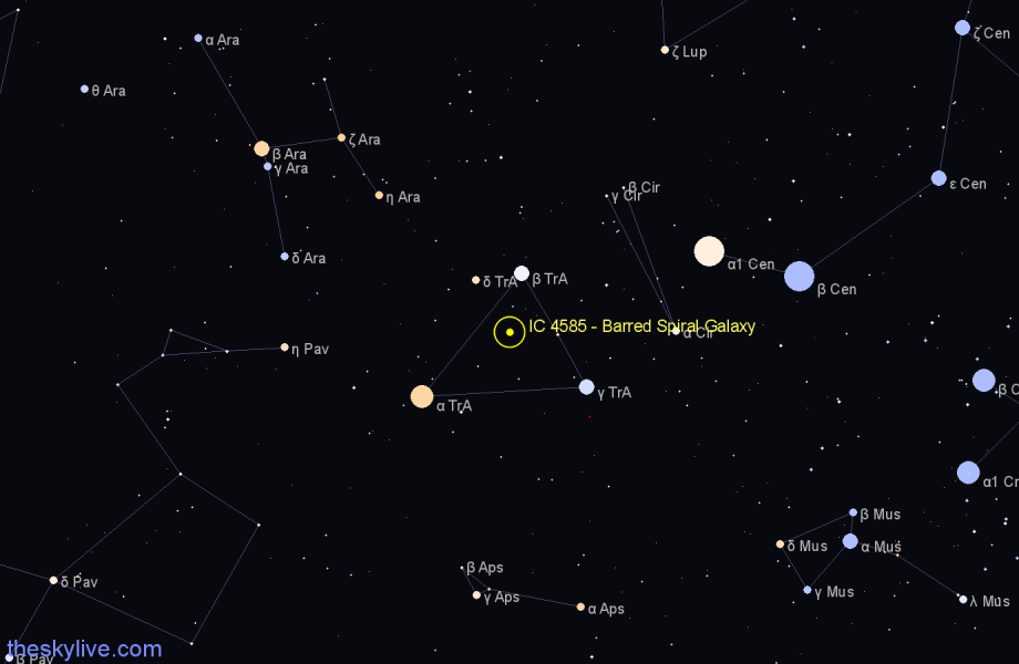 Finder chart IC 4585 - Barred Spiral Galaxy in Triangulum Australe star
