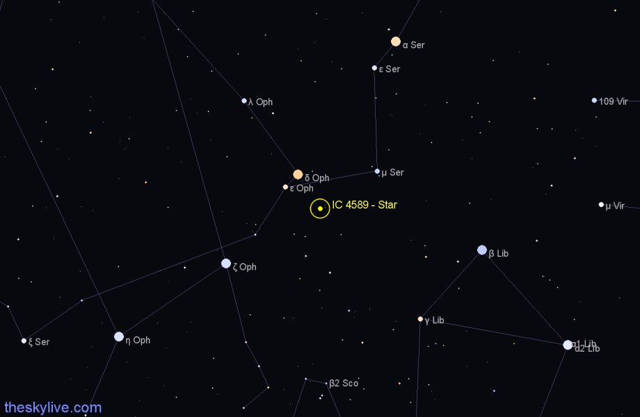 Finder chart IC 4589 - Star in Ophiuchus star