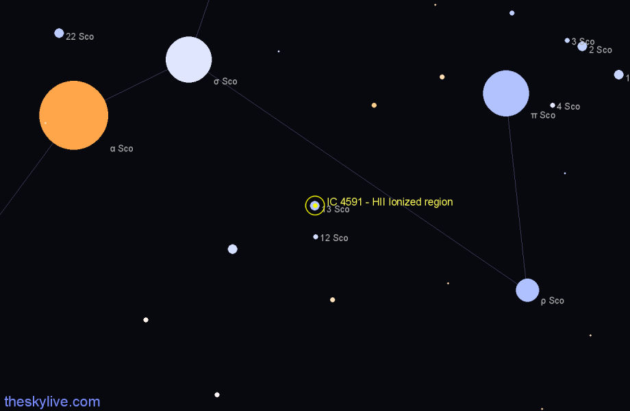 Finder chart IC 4591 - HII Ionized region in Scorpius star