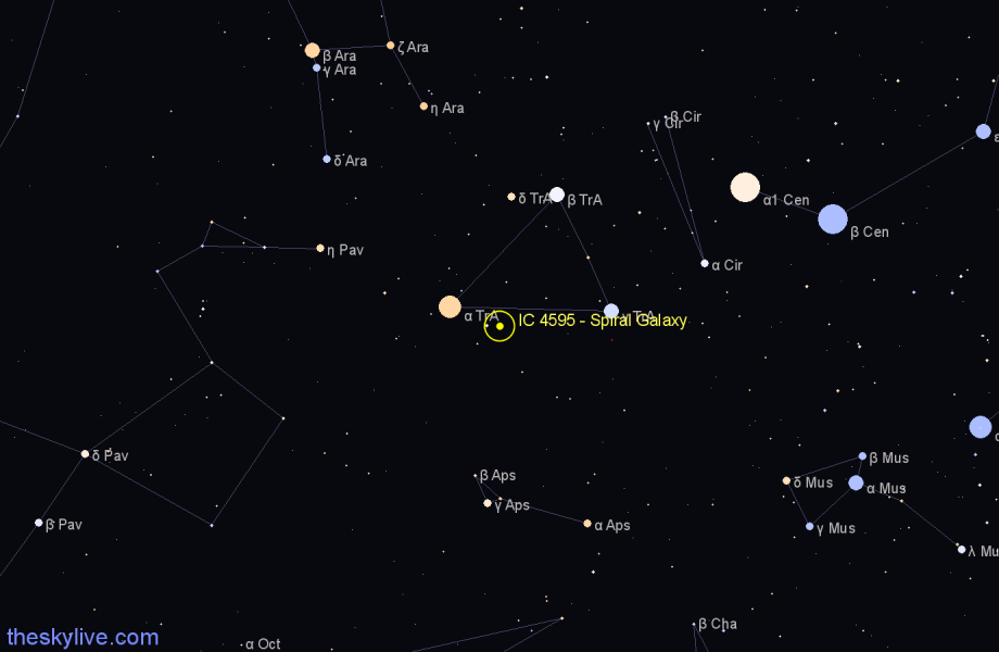 Finder chart IC 4595 - Spiral Galaxy in Triangulum Australe star