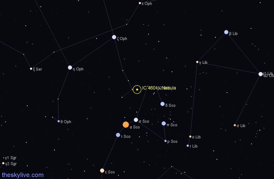 Finder chart IC 4601 - Nebula in Scorpius star
