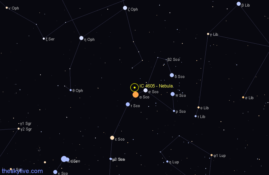 Finder chart IC 4605 - Nebula in Scorpius star
