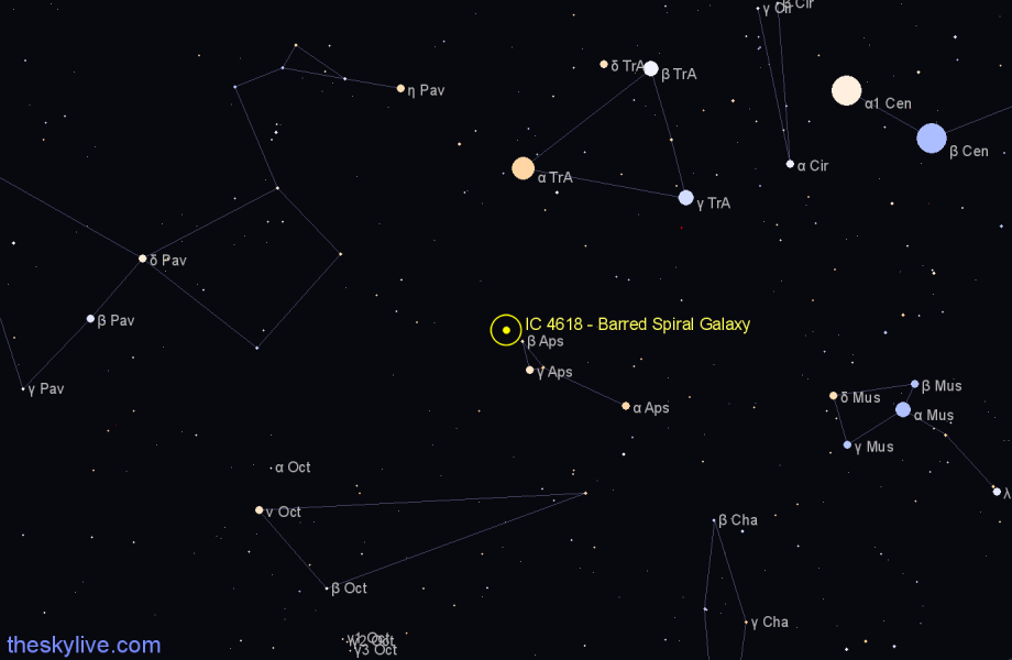 Finder chart IC 4618 - Barred Spiral Galaxy in Apus star