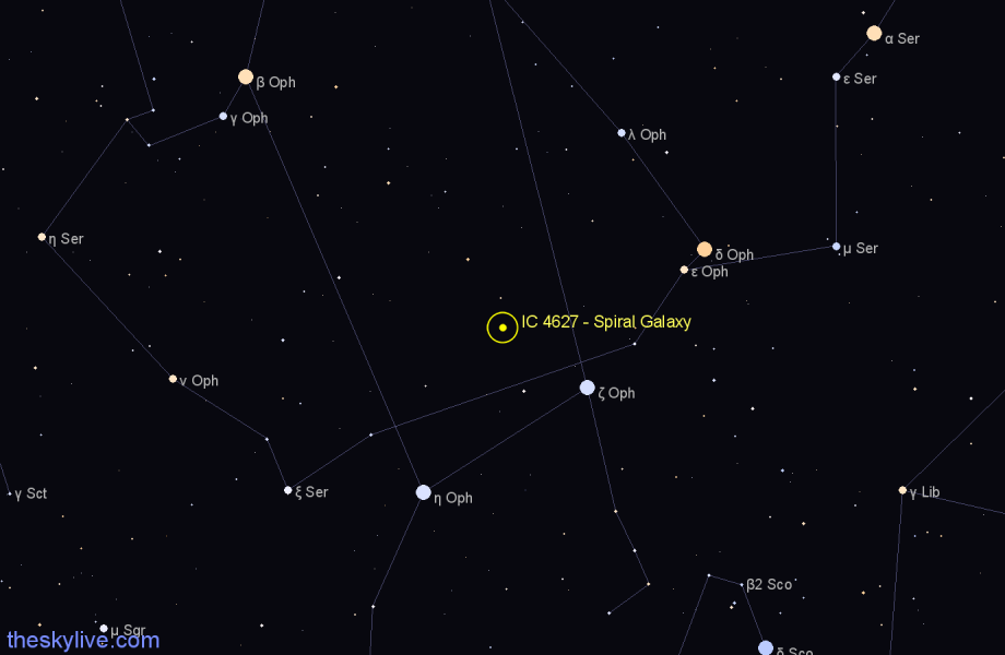 Finder chart IC 4627 - Spiral Galaxy in Ophiuchus star