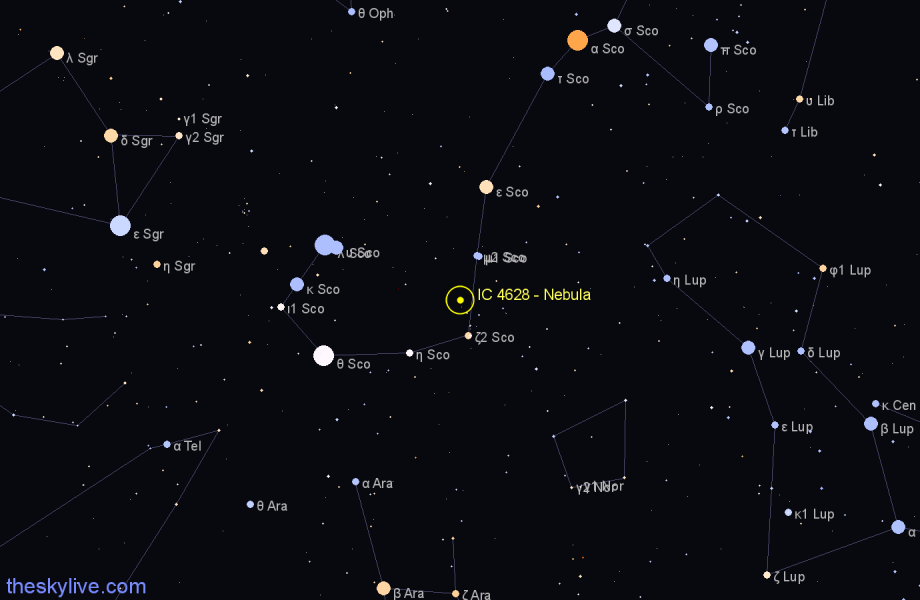 Finder chart IC 4628 - Nebula in Scorpius star