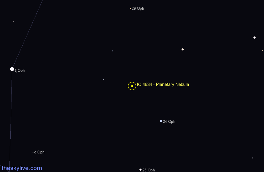 Finder chart IC 4634 - Planetary Nebula in Ophiuchus star