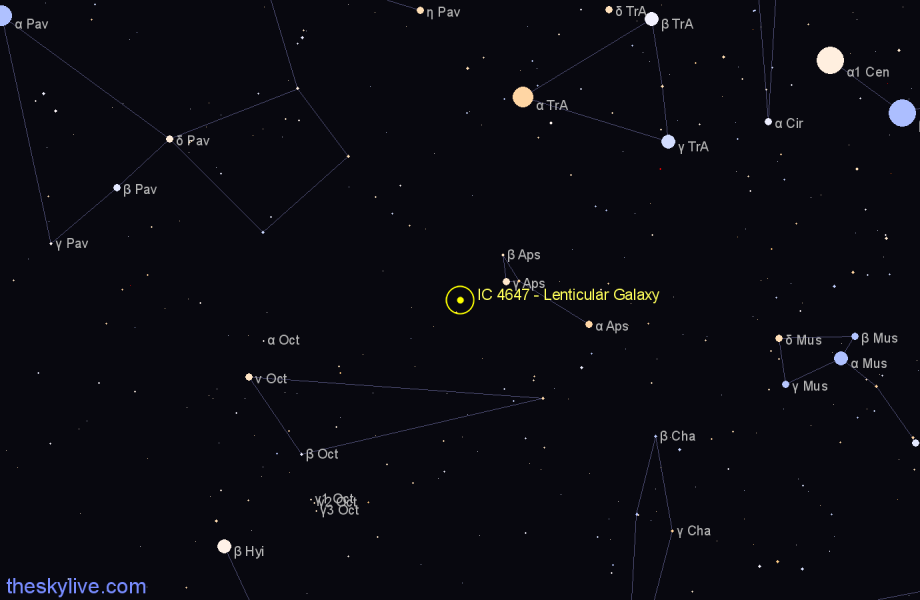 Finder chart IC 4647 - Lenticular Galaxy in Apus star